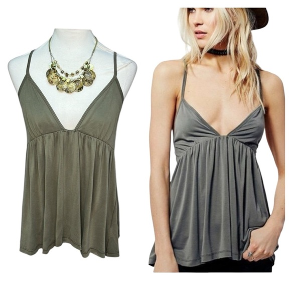 Free People Crisscross Back Tank Top Army Green - Picture 1 of 7